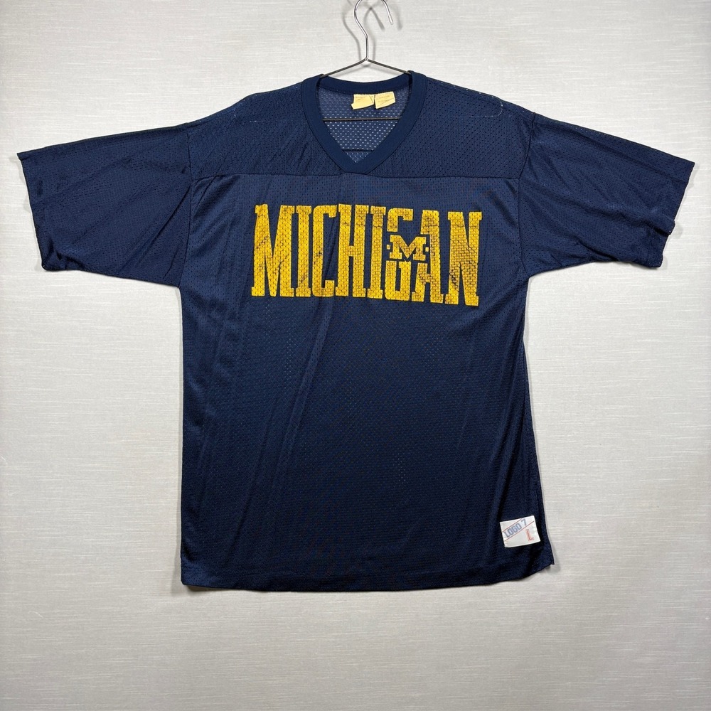 Vintage Michigan Wolverines Jersey Mens Blue L Football Athletic 90s Logo 7‎